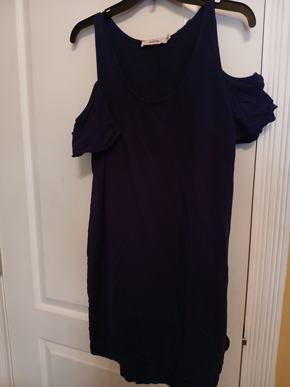 Navy Cold-Shoulder Sun Dress, Flattering L